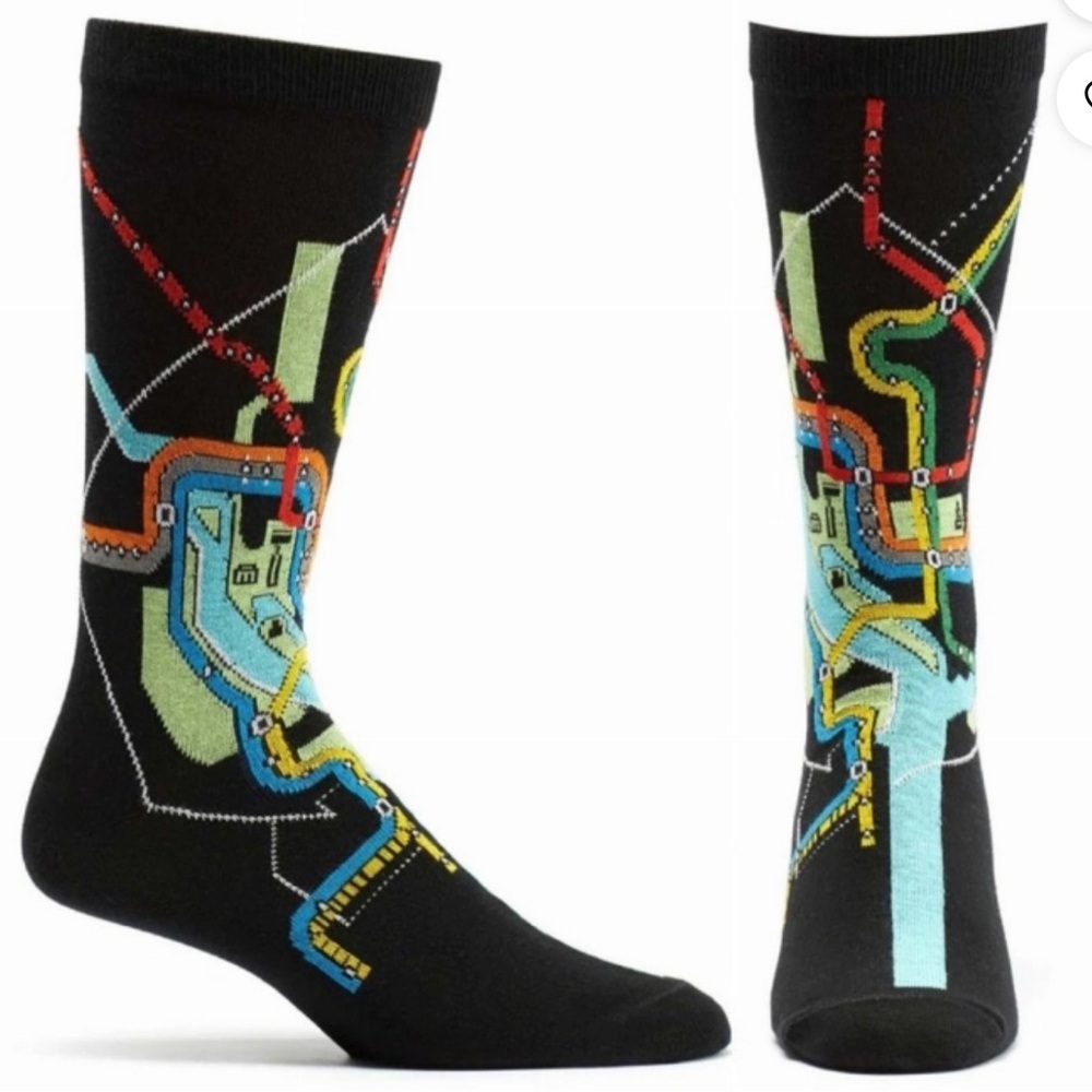 Ozone DC Metro Subway Map Socks NWT Men’s 10-12 Black Travel Novelty Socks